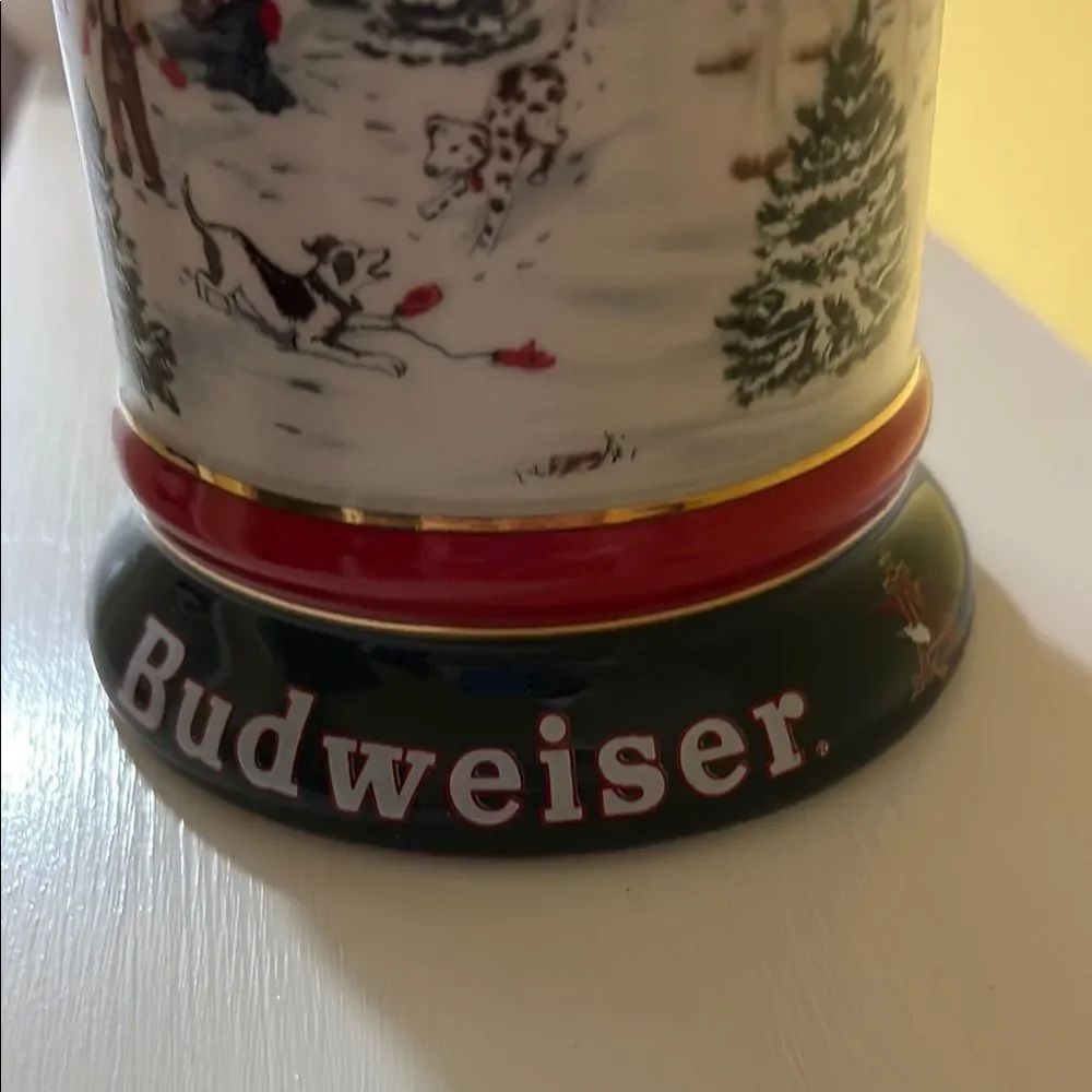 Budweiser Holiday Stein with Festive Red and Green Design